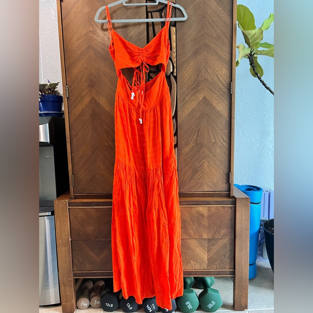 Vibrant Orange Cutout Maxi Dress